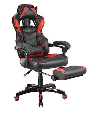 Black/Red PU Leather Gaming Chair, Footrest